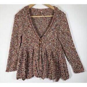 Free People Sweater Womens Small Boho Open Cardigan Button Knit Peplum